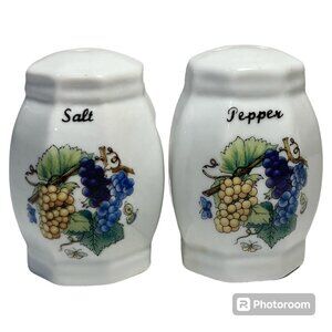 Vintage Grape Vine Grapes Salt & Pepper Shakers Ceramic Mid Century Butterflies